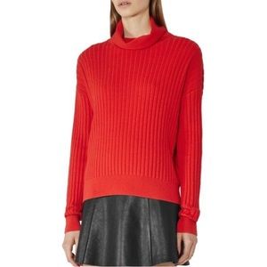 Reiss Clarisse Cherry Red Ribbed Turtleneck Wool Blend Pullover Sweater S